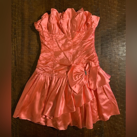 VTG LA Glo Size 11/12 Pink Strapless Glam Dress With Bow - Picture 10 of 10